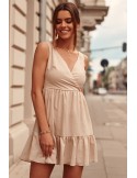 Lovely dress with an envelope neckline, beige PR3196 - Online store - Boutique